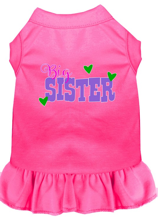 Big Sister Screen Print Dog Dress Bright Pink Sm